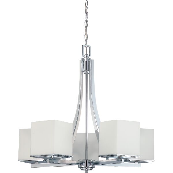 Nuvo Lighting 60/4086  Bento - 5 Light Chandelier with Satin White Glass in Polished Chrome Finish